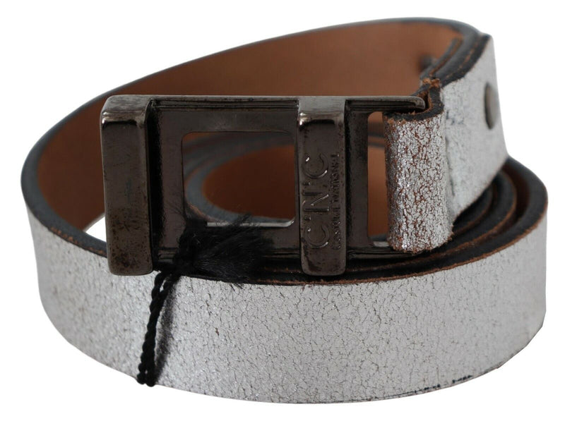 Brown Metallic Silver Leather Belt