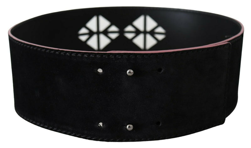 Black Leather Wide Waist Studded Women Belt