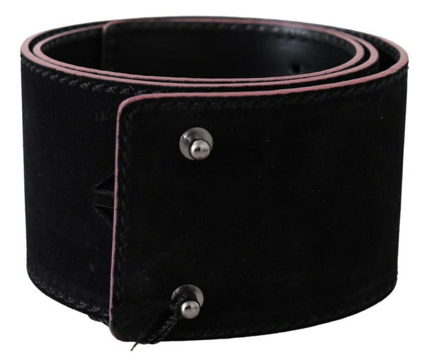 Black Leather Wide Waist Studded Women Belt