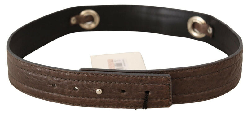 Brown Leather Silver Fastening Belt