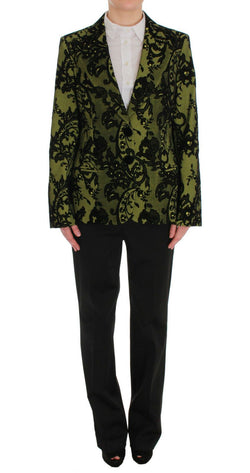 Black Yellow Cotton Lace Blazer Pants Suit