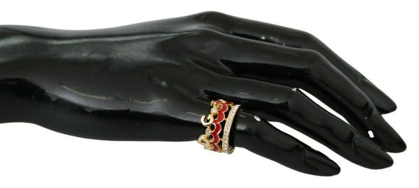 Red CROWN Crystal DG Gold Brass Ring