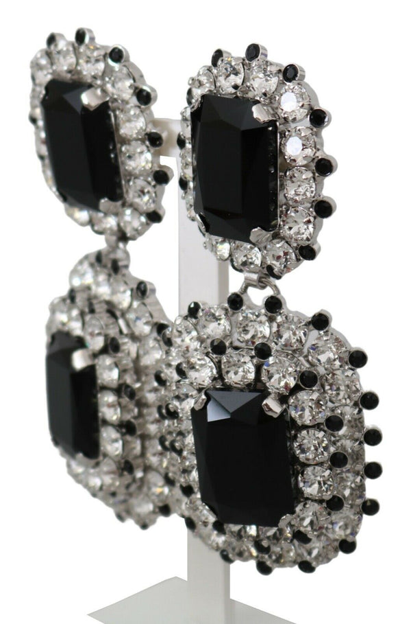 Black Crystal Embellished Silver Tone Earrings