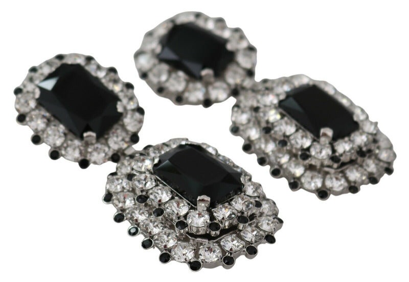 Black Crystal Embellished Silver Tone Earrings