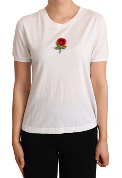 White Roses Cotton Crewneck  T-shirt