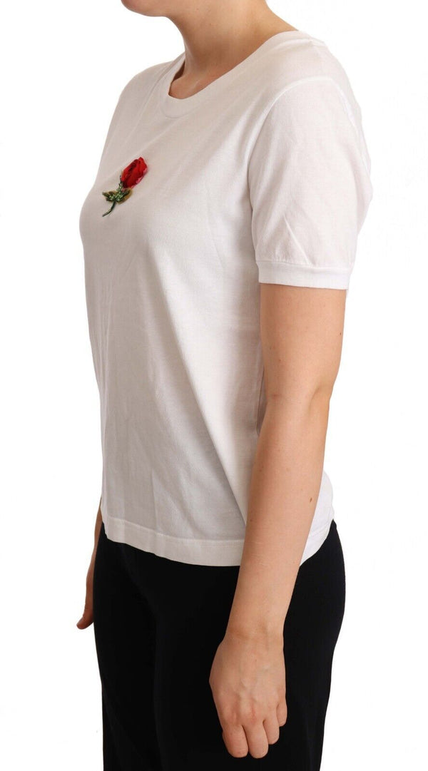 White Roses Cotton Crewneck  T-shirt