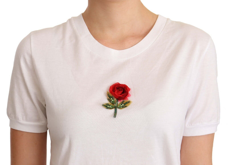 White Roses Cotton Crewneck  T-shirt