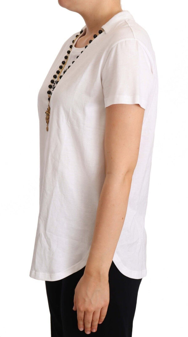 White Cotton Gold Cross Necklace  T-shirt