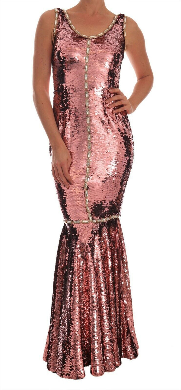 Pink Sequined Sheath Crystal Dress Gown