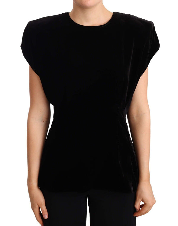 Black Velvet Fitted Viscose Blouse Top