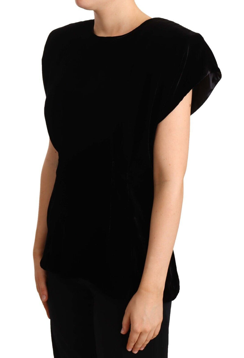 Black Velvet Fitted Viscose Blouse Top