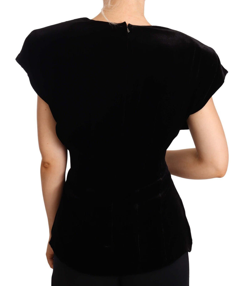 Black Velvet Fitted Viscose Blouse Top