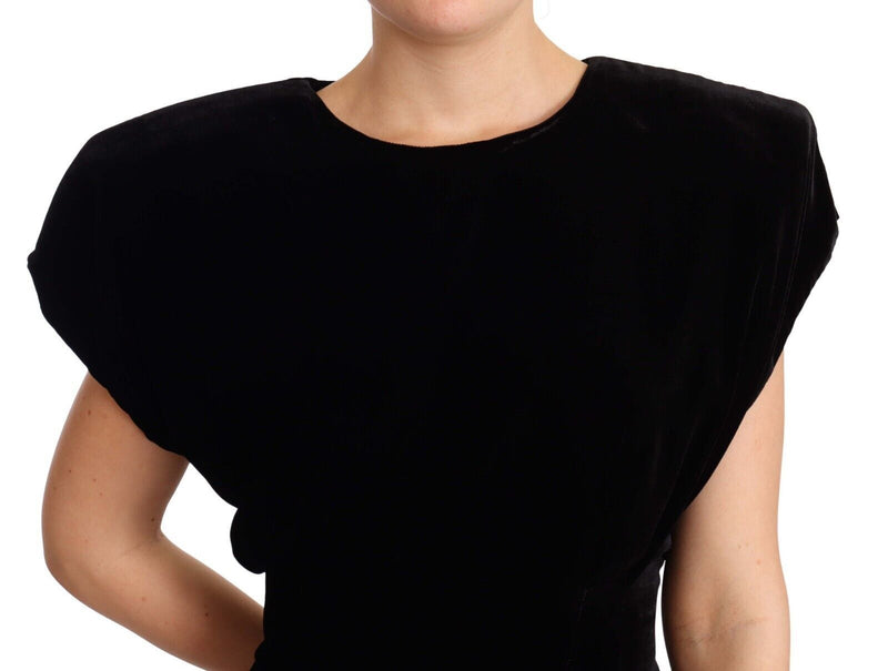 Black Velvet Fitted Viscose Blouse Top