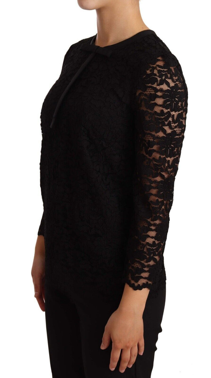 Black Floral Lace Nylon Blouse Top