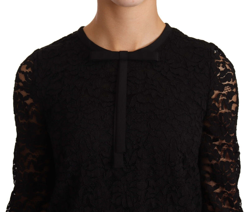 Black Floral Lace Nylon Blouse Top