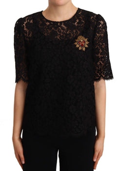 Black Floral Lace Heart Embroidered Top