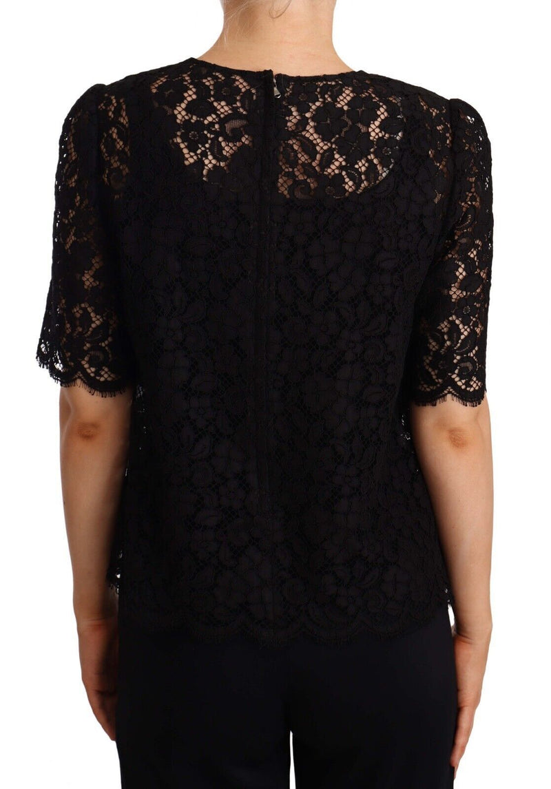 Black Floral Lace Heart Embroidered Top