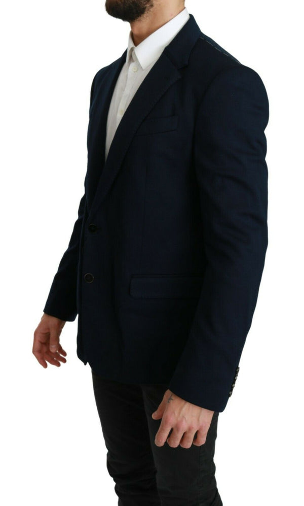 Blue Solid Cotton Silk Stretch Jacket Blazer