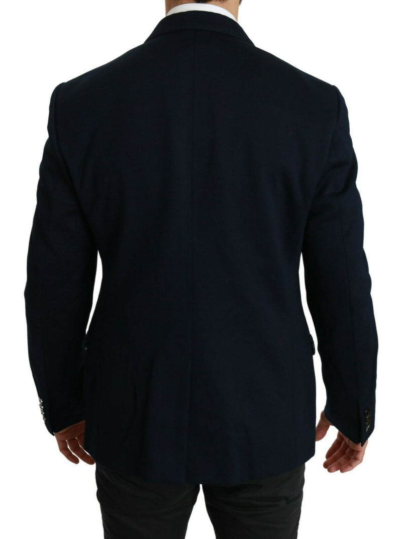 Blue Solid Cotton Silk Stretch Jacket Blazer