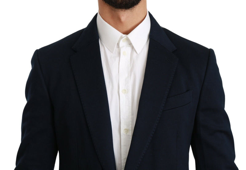 Blue Solid Cotton Silk Stretch Jacket Blazer