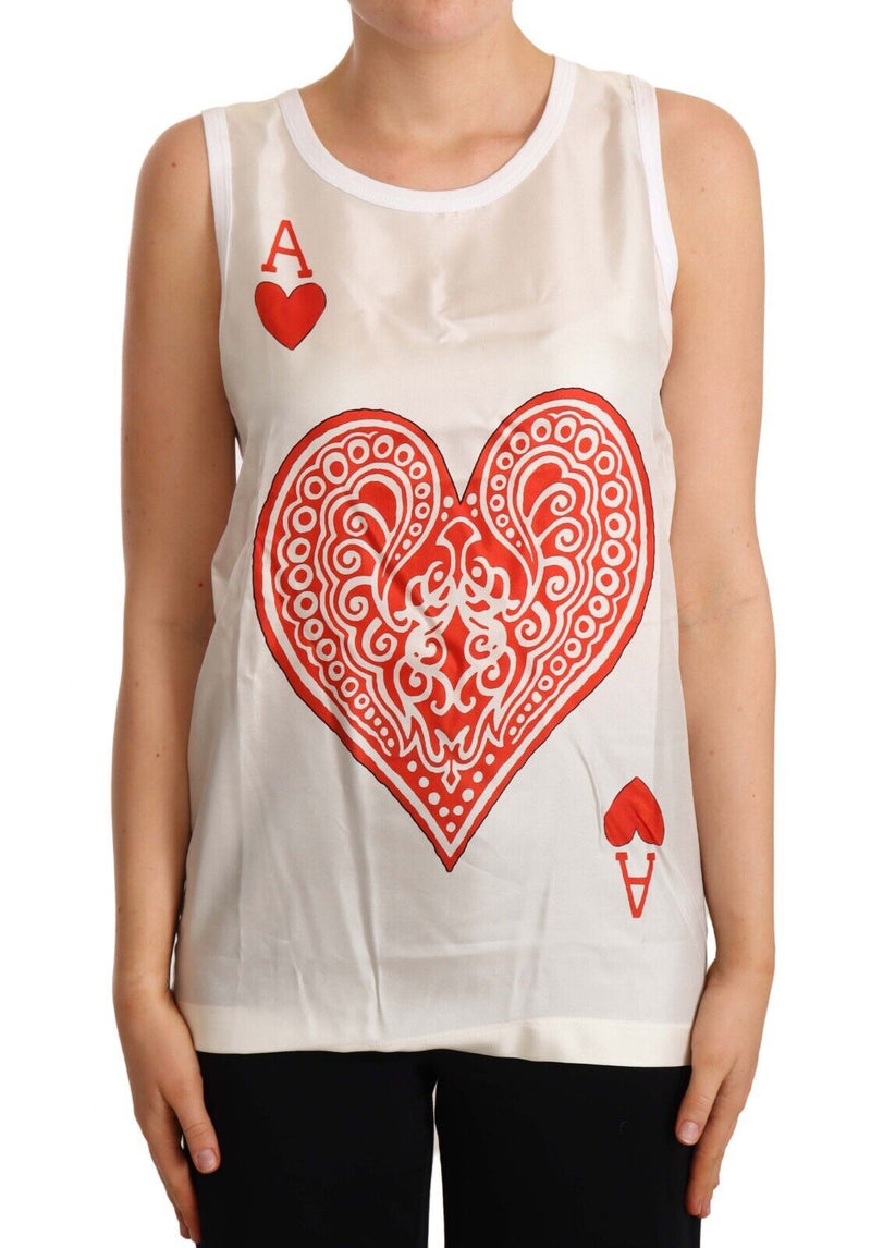 White Ace Of Hearts Print Sleeveless T-shirt