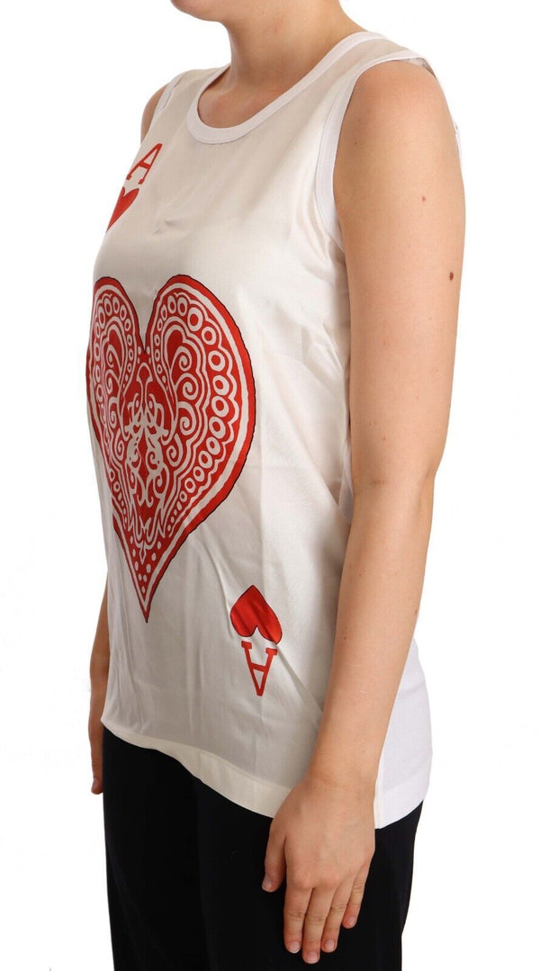 White Ace Of Hearts Print Sleeveless T-shirt