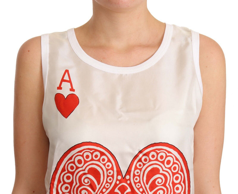 White Ace Of Hearts Print Sleeveless T-shirt