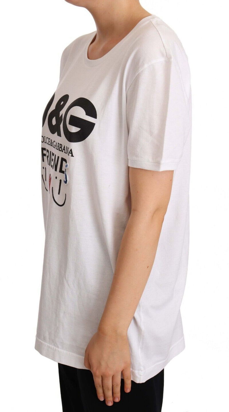 White D&G Friends Print Cotton Top  T-shirt