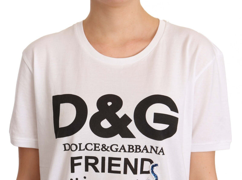 White D&G Friends Print Cotton Top  T-shirt