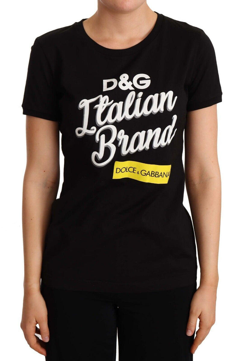 Black Cotton Logo Italian Brand Print T-shirt