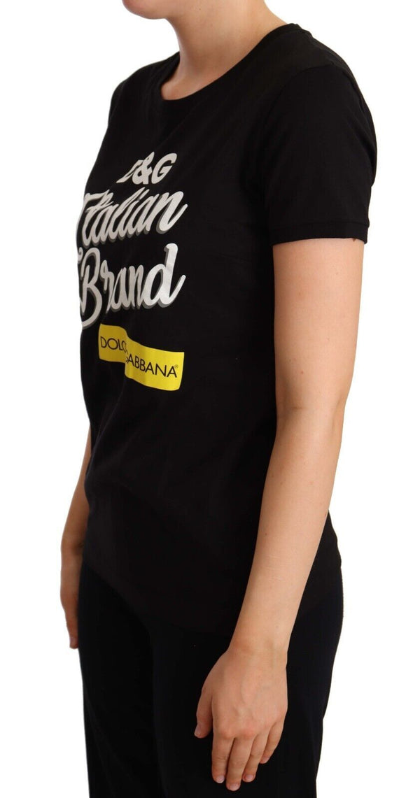 Black Cotton Logo Italian Brand Print T-shirt