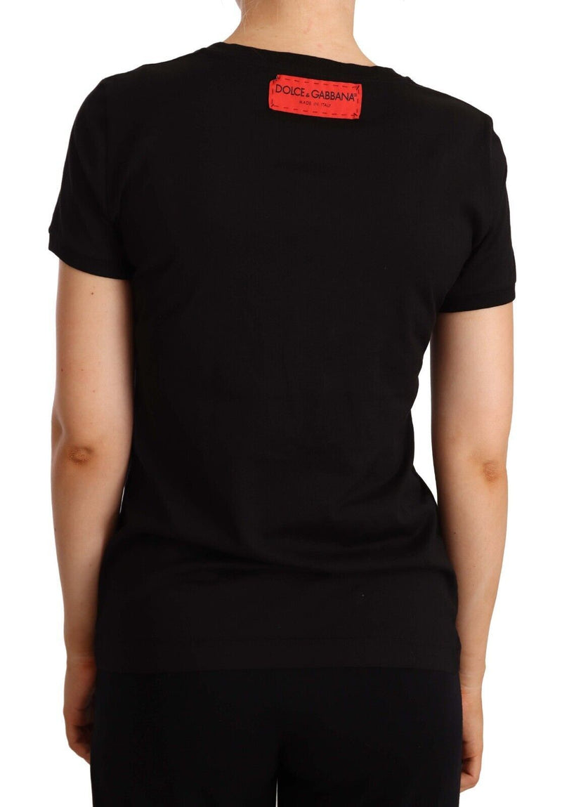 Black Cotton Logo Italian Brand Print T-shirt