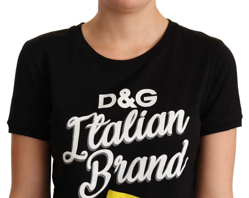 Black Cotton Logo Italian Brand Print T-shirt