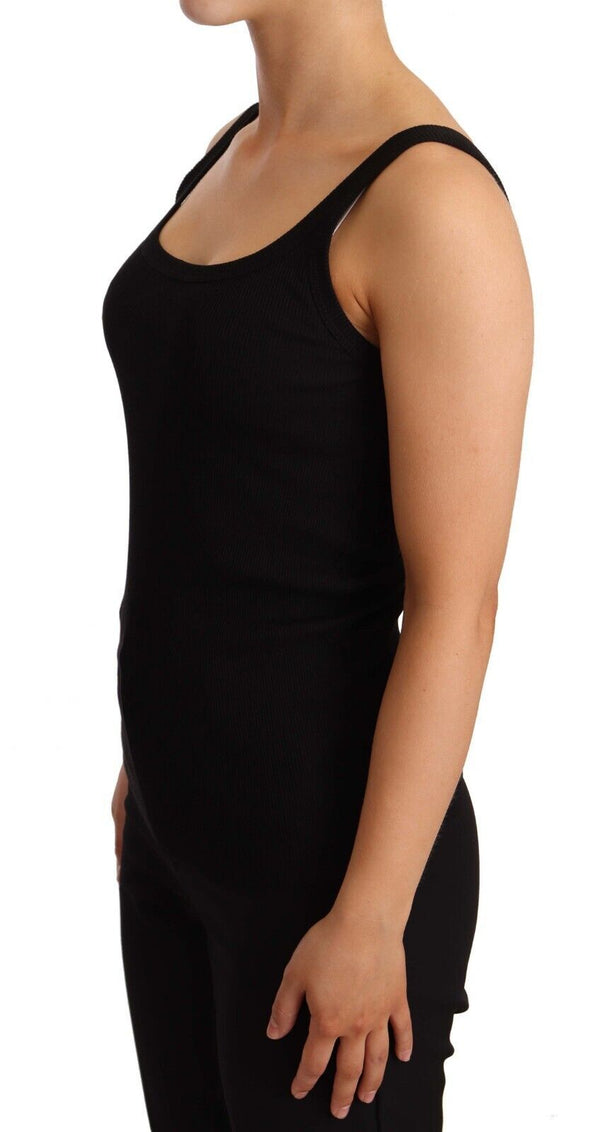 Black Cotton Sleeveless Tank Slim  T-shirt