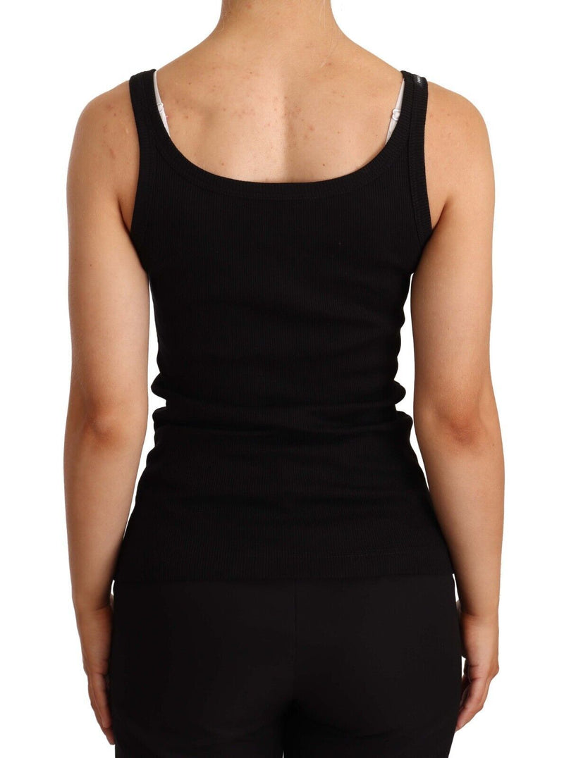 Black Cotton Sleeveless Tank Slim  T-shirt