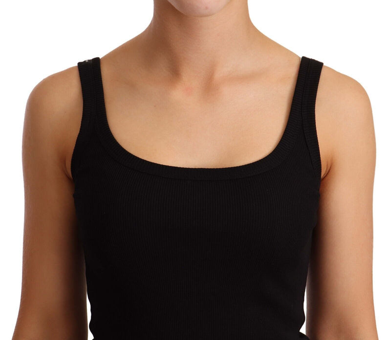 Black Cotton Sleeveless Tank Slim  T-shirt