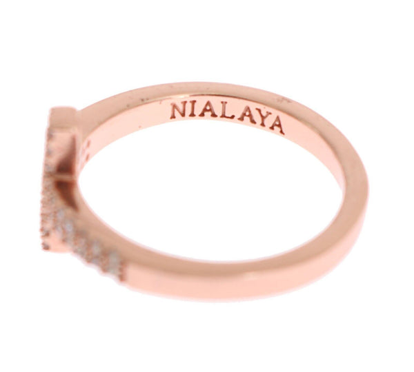 Pink Gold 925 Silver Womens Cross CZ Ring