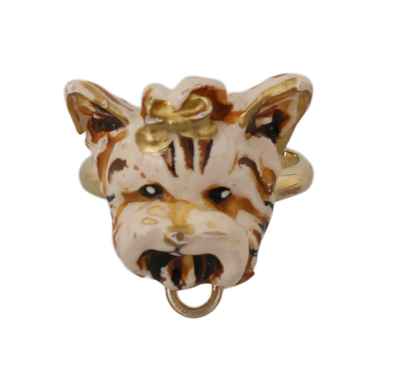 Gold Brass Resin Beige Dog Pet Branded Accessory Ring