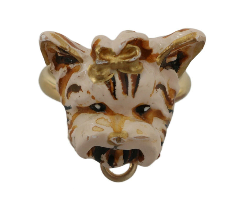 Gold Brass Resin Beige Dog Pet Branded Accessory Ring