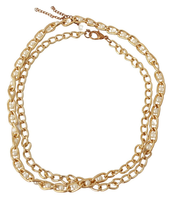 Gold Pearl Double Wrap Chain Necklace