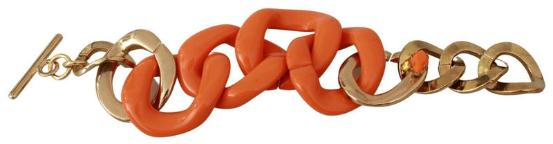 Gold Orange Chain Wide Brass Plastic Bracelet