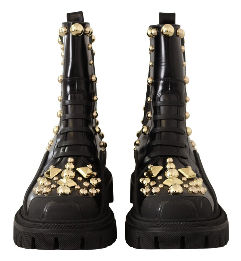 Black Leather Studded Combat Boots