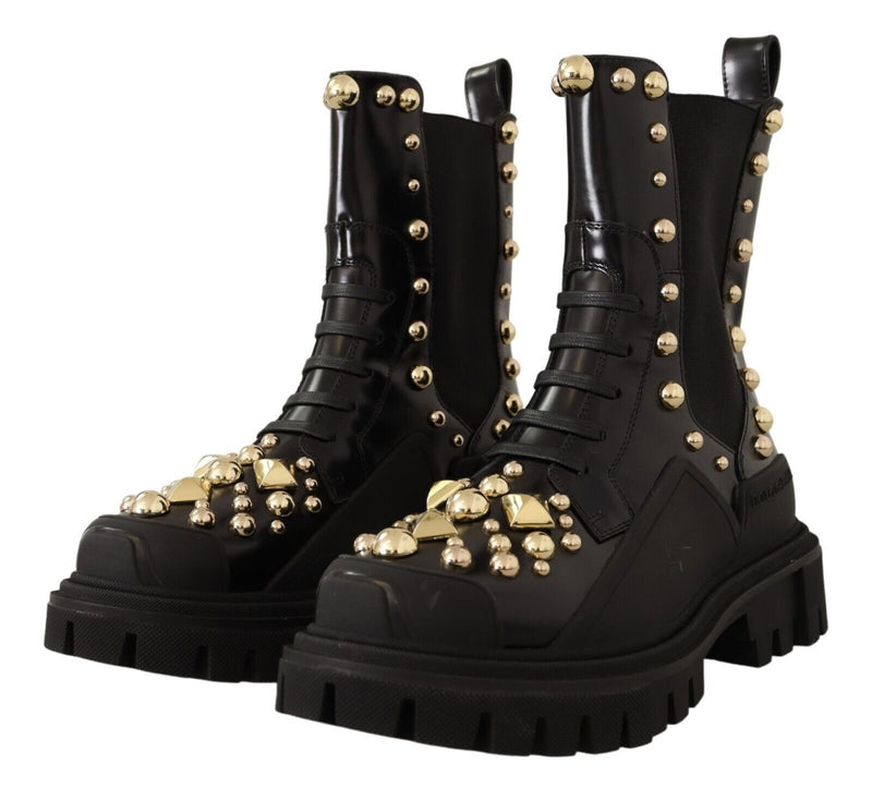 Black Leather Studded Combat Boots