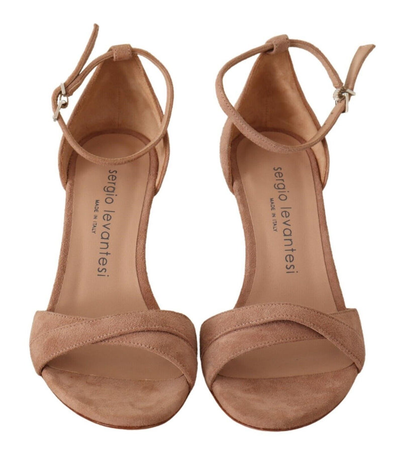 Beige Suede Leather Ankle Strap Pumps Shoes