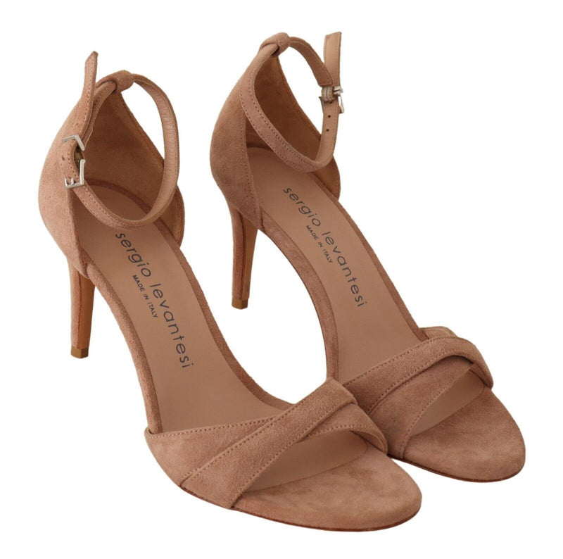 Beige Suede Leather Ankle Strap Pumps Shoes