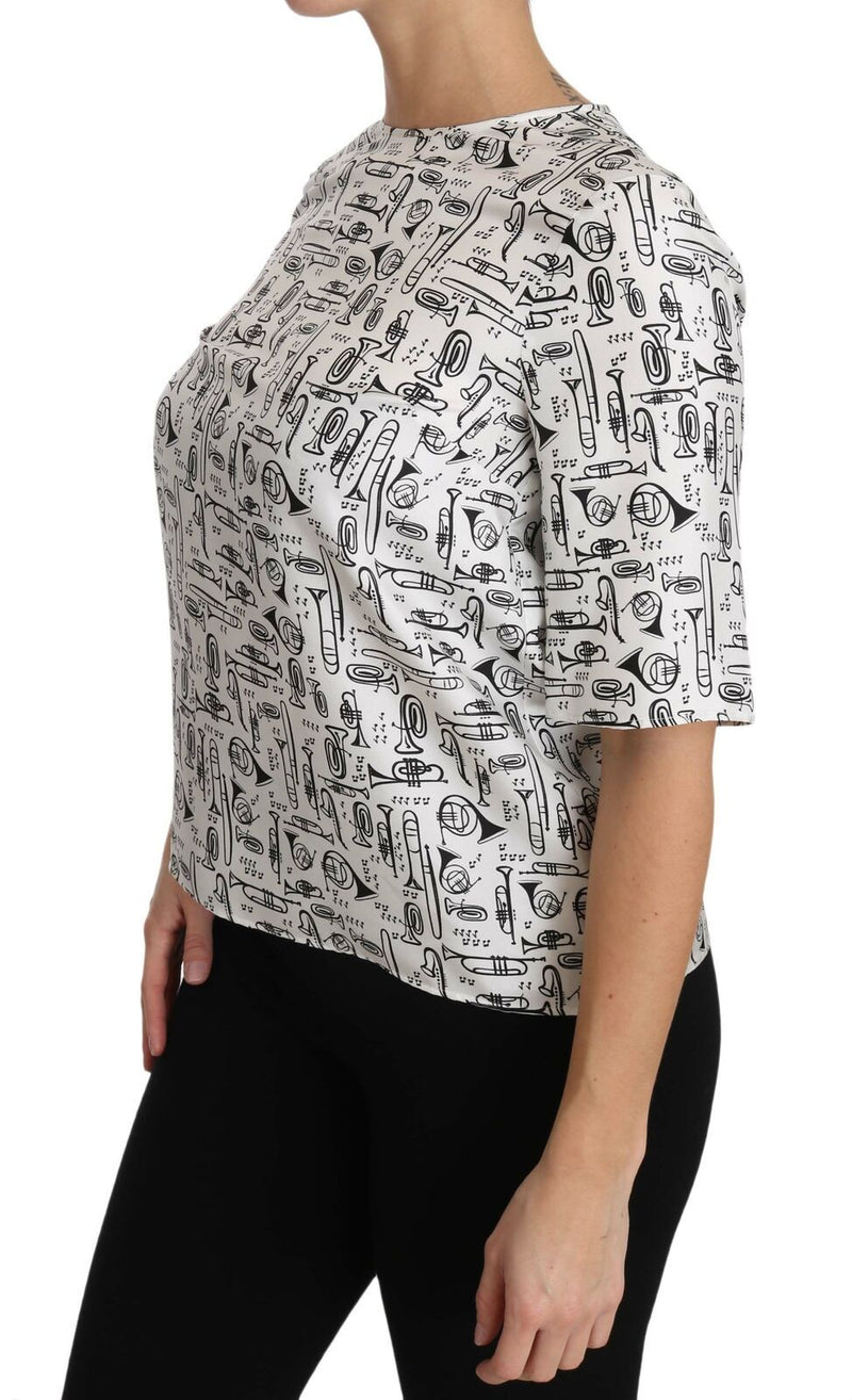 White Musical Instruments Print Blouse