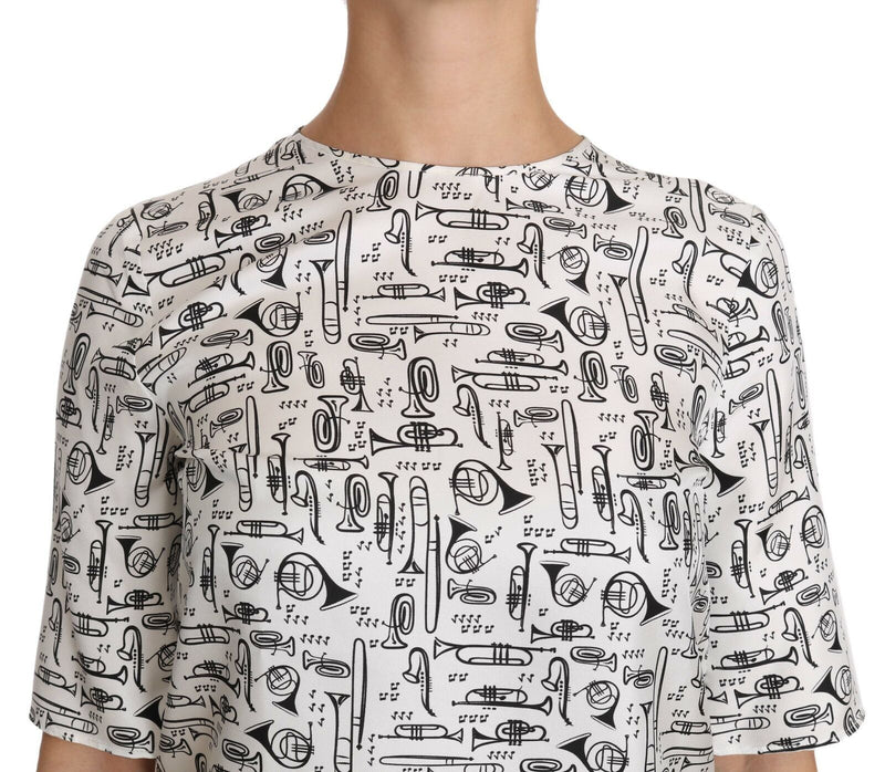 White Musical Instruments Print Blouse