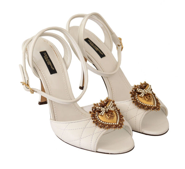 White Leather Gold DEVOTION Sandals Heels Shoes