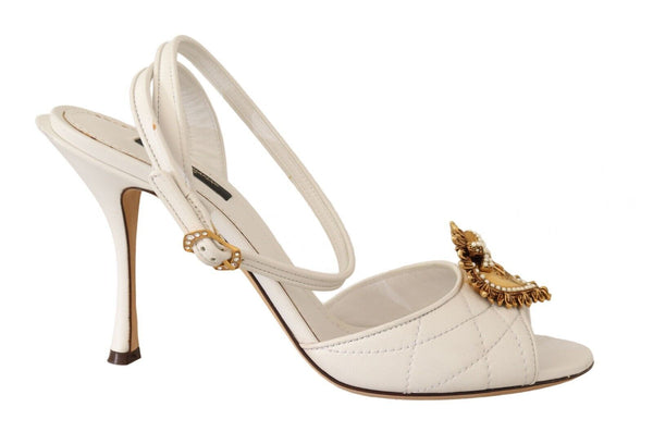 White Leather Gold DEVOTION Sandals Heels Shoes