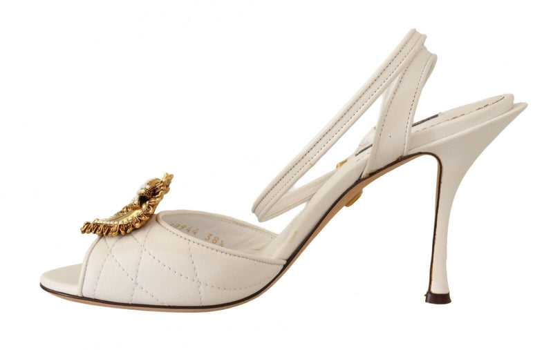 White Leather Gold DEVOTION Sandals Heels Shoes